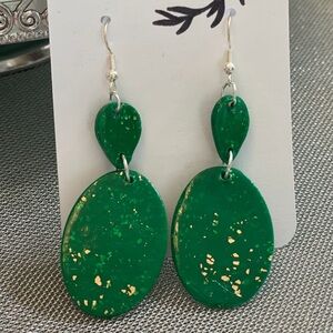 Green and Gold Clay Earrings